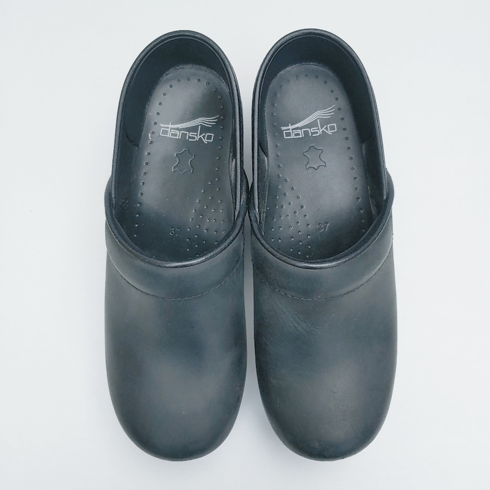 Dansko Black Leather Classic Comfort Nursing Clogs Shoes Sz 37 - Picture 3 of 9